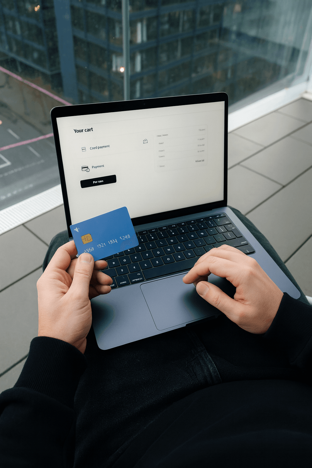 Customer completing payment via InstiFi Web Checkout on laptop