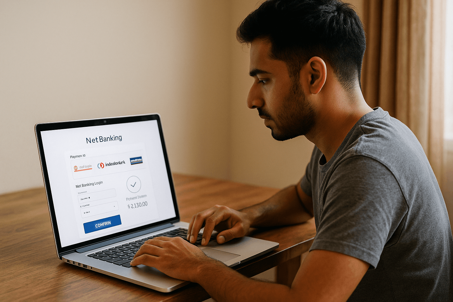 User viewing bank options and confirming payment online