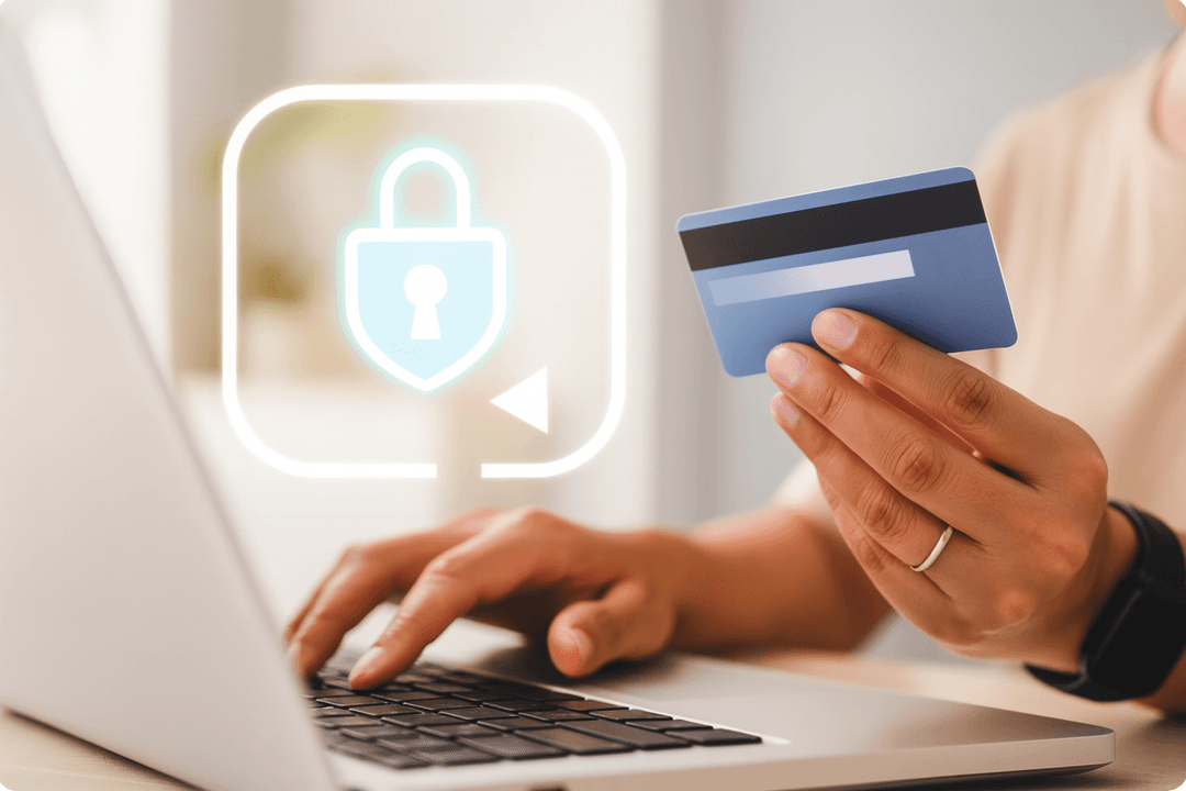 Secure card payments with lock and shield icons