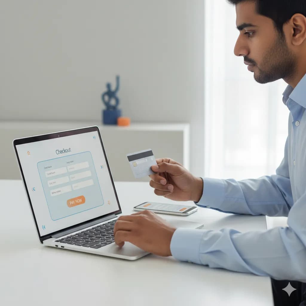 Customer paying online using credit and debit cards