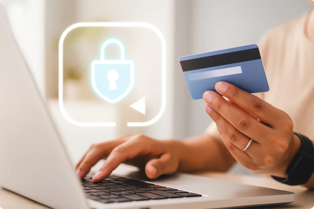 Secure card payments with lock and shield icons